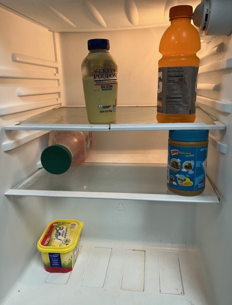 A nearly empty mini fridge