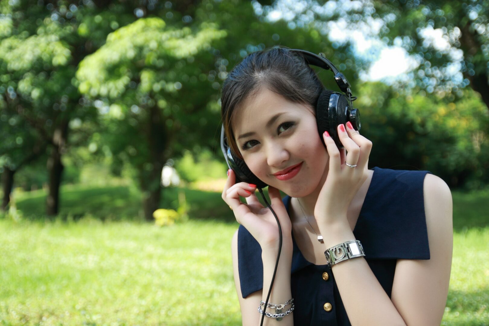 young woman wearing headphones